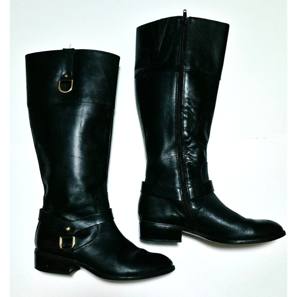 Ralph Lauren Women's Black Leather Riding Boots Zipper Gold Hardware Size 8B